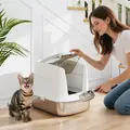 PawHut Large Stainless Steel Litter Box, Enclosed Metal Cat Litter Tray with Scoop, Deodoriser Bag, Front-Entry and Top-Exit - 2