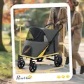 PawHut Foldable Pet Stroller, with Universal Wheels, Shock Absorber, for Medium and Large Dogs - Grey - 3