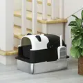 PawHut Panda Style XL Stainless Steel Cat Litter Box with Lid, Enclosed Kitty Litter Box with Scoop, 60 x 40 x 45 cm - 9
