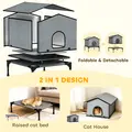 PawHut Outdoor Cat House, Waterproof Insulated Cat Kennel with Elevated Base, Foldable Feral Kitty Shelter for Kittens, Grey - 4