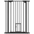 PawHut Extra Tall Pet Gate, Indoor Dog Safety Gate, with Cat Flap, Auto Close, 74-80cm Wide - Black - 1