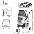 PawHut Dog Stroller with Cover for Small Miniature Dogs, Folding Cat Pram Dog Pushchair with Cup Holder, Storage Basket, Reflective Strips, Grey - 3