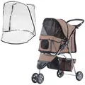 PawHut Dog Stroller with Cover for Small Miniature Dogs, Folding Cat Pram Dog Pushchair with Cup Holder, Storage Basket, Reflective Strips, Brown - 1