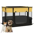 PawHut Foldable Dog Pen with Storage Bag for Indoor/Outdoor Use, Portable Pet playpen, with Ground Stakes - Yellow - 1