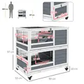 PawHut Double Deckers Guinea Pig Cage, Indoor Rabbit Hutch with Feeding Trough, Trays, Ramps, Openable Top - Grey - 3