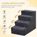 PawHut Four-Step Dog Stairs, with Washable Plush Cover, for High Bed Sofa, Dog Stairs for Small Dog and Cat - Dark Grey - 4