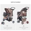 PawHut Dog Stroller with Cover for Small Miniature Dogs, Folding Cat Pram Dog Pushchair with Cup Holder, Storage Basket, Reflective Strips, Brown - 6