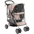 PawHut Dog Stroller with Rain Cover for Small Miniature Dogs, Folding Pet Pram with Cup Holder, Storage Basket, Reflective Strips, Brown - 1
