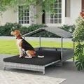 PawHut Extendable Elevated Dog Bed, Rattan Dog House, with Water-Resistant Roof, Removable Cushion, Charcoal Grey - 2