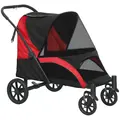 PawHut Foldable Pet Stroller for Large Dogs with Four Big Wheels, Shock-Absorbing Frame, Safety Leashes, Brakes, Red/Black - 1