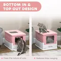 PawHut Hooded Cat Litter Box, Portable Pet Toilet, with Scoop, Front Entry - Pink - 5