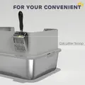 PawHut High Sided Stainless Steel Litter Box, Metal Cat Litter Tray with Metal Scoop, Litter Mat, Never Absorbs Odors, Grey - 8