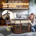 PawHut Foldable Dog Pen with Storage Bag for Indoor/Outdoor Use, Portable Pet playpen, with Ground Stakes - Brown - 6