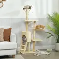 PawHut Multi-Level Cat Tower, 134cm Cat Tree with Condo and Sisal Scratching Posts for Indoor Kittens, Beige - 2