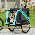 PawHut Folding Dog Bike Trailer Pet Cart Carrier for Bicycle Travel in Steel Frame with Hitch Coupler - Light Blue & Grey - 7
