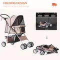 PawHut Dog Stroller with Rain Cover for Small Miniature Dogs, Folding Pet Pram with Cup Holder, Storage Basket, Reflective Strips, Brown - 6