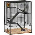PawHut Four-Tier Hamster Cage with Deep Tempered Glass Bottom, Hut, Running Wheel, Food Dish, Water Bottle, 60 x 40 x 80cm - 1