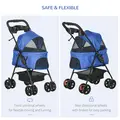 PawHut Dog Stroller with Rain Cover, Dog Pushchair One-Click Fold Trolley Jogger with EVA Wheels Brake Basket Adjustable Canopy Safety Leash for Small Dogs, Blue - 6