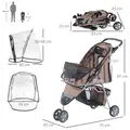 PawHut Dog Stroller with Cover for Small Miniature Dogs, Folding Cat Pram Dog Pushchair with Cup Holder, Storage Basket, Reflective Strips, Brown - 3