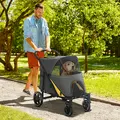 PawHut Foldable Pet Stroller, with Universal Wheels, Shock Absorber, for Medium and Large Dogs - Grey - 2