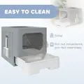 PawHut Foldable Cat Litter Box with Lid, Slide-Out Drawer, Scoop, Easy Clean, Odour Control, Anti-Splashing, Grey - 4