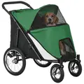 PawHut Foldable Pet Stroller, with Washable Cushion, Storage Bags, Safety Leash, for Medium, Large Dogs, Cats - Green - 1