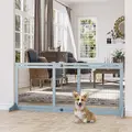 PawHut Freestanding Dog Gate, Foldable Pet Fence, Indoor Wood Barrier, Stair Gate with Support Feet, for Doorway, Hallway, Small and Medium Dogs, 69H x 104-180 cm, Blue-grey - 2