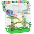 PawHut Hamster Cage, 5 Tier Carrier Habitat with Exercise Wheels Tunnel Tube Water Bottle Dishes House Ladder, Gerbil Cage for Dwarf Mice, Green - 1