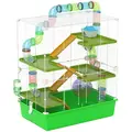 PawHut Hamster Cage w/ Water Bottle, Exercise Wheel, Tubes, Ramps - Green - 1