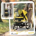 PawHut Foldable Pet Stroller Jogger, with Three Wheels, Canopy, for Medium and Small Dogs, Yellow - 3
