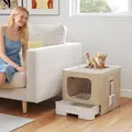 PawHut Foldable Cat Litter Box with Lid, Slide-Out Drawer, Scoop, Easy Clean, Odour Control, Anti-Splashing, Khaki - 2