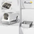PawHut Extra Large Stainless Steel Litter Box, Enclosed Cat Litter Tray with Scoop, Deodorizer Bag, Front-Entry and Top-Exit - 3