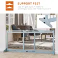 PawHut Freestanding Dog Gate, Foldable Pet Fence, Indoor Wood Barrier, Stair Gate with Support Feet, for Doorway, Hallway, Small and Medium Dogs, 69H x 104-180 cm, Blue-grey - 5