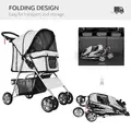 PawHut Dog Stroller with Rain Cover for Small Miniature Dogs, Folding Pet Pram with Cup Holder, Storage Basket, Reflective Strips, Grey - 6