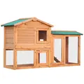 PawHut Rabbit 2 Tier Fir Wood Small Animal Hutch Guinea Pigs Hutches w/ Ramp Brown - 1