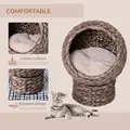PawHut Wicker Cat Bed, Raised Rattan Cat Basket with Cylindrical Base, Soft Washable Cushion, 42 x 33 x 52cm - Brown - 4