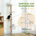 PawHut Wall Mounted Cat Shelves, Cat Climbing Wall with 4 Climbing Platforms, Jute Scratching Post and Toy Ball,180cm Tall, Light Grey - 5