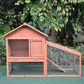 PawHut Small Animal Two-Level Fir Wood Guinea Pigs Hutches w/ Slide Out Tray Red/Brown - 2
