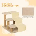 PawHut Three-Step Dog Stairs, with Washable Plush Cover, for High Bed Sofa, Dog Stairs for Small Dog and Cat - Beige - 6