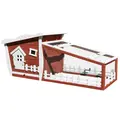 PawHut Rabbits Outdoor Fir Wood Guinea Pigs Hutches w/ Ramp Wine-Brown - 2