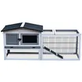 PawHut Small Animal Two-Level Fir Wood Guinea Pigs Hutches w/ Ramp Burnt Grey - 9