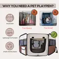 PawHut Portable Cat Dog Playpen Pet Puppy Rabbit Guinea Pig Pen Run Dia 90 x 41H cm Indoor & Outdoor Brown - 4