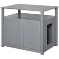 PawHut Wooden Cat Litter Box Enclosure Furniture with Adjustable Interior Wall & Large Tabletop for Nightstand, Grey - 1