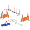 PawHut Seven-Piece Dog Agility Equipment Set with Weave Poles, Jump Ring, Hurdle, Pause Box, Carry Bag, Orange - 1