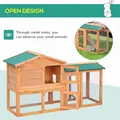 PawHut Rabbit 2 Tier Fir Wood Small Animal Hutch Guinea Pigs Hutches w/ Ramp Brown - 8