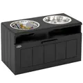 PawHut Raised Dog Bowl with Slow Feeder, Two Stainless Steel Dog Bowls, Drawer, for Large and Extra Large Dogs, Black - 1