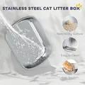 PawHut Stainless Steel Cat Litter Box with Lid, for Cats, Enclosed Cat Litter Box with Flip Cover, Scoop - 4