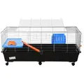 PawHut Steel Medium 2-Tier Small Guinea Pigs Hutches w/ Accessories Blue/Orange - 8