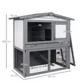 PawHut Rabbits 2-Tier Fur Wood Outdoor Hutch Guinea Pigs Hutches Grey - 3