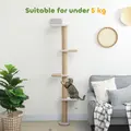 PawHut Wall Mounted Cat Shelves, Cat Climbing Wall with 4 Climbing Platforms, Jute Scratching Post and Toy Ball,180cm Tall, Light Grey - 7